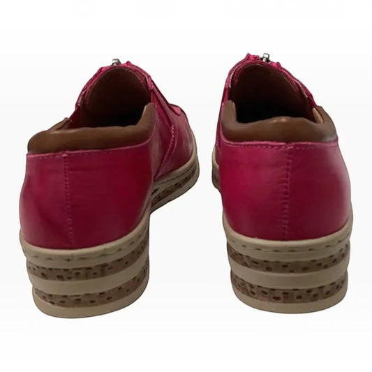 The Shoe Shop Cassini Mika pink leather shoes with a low platform heel and brown leather collar detail