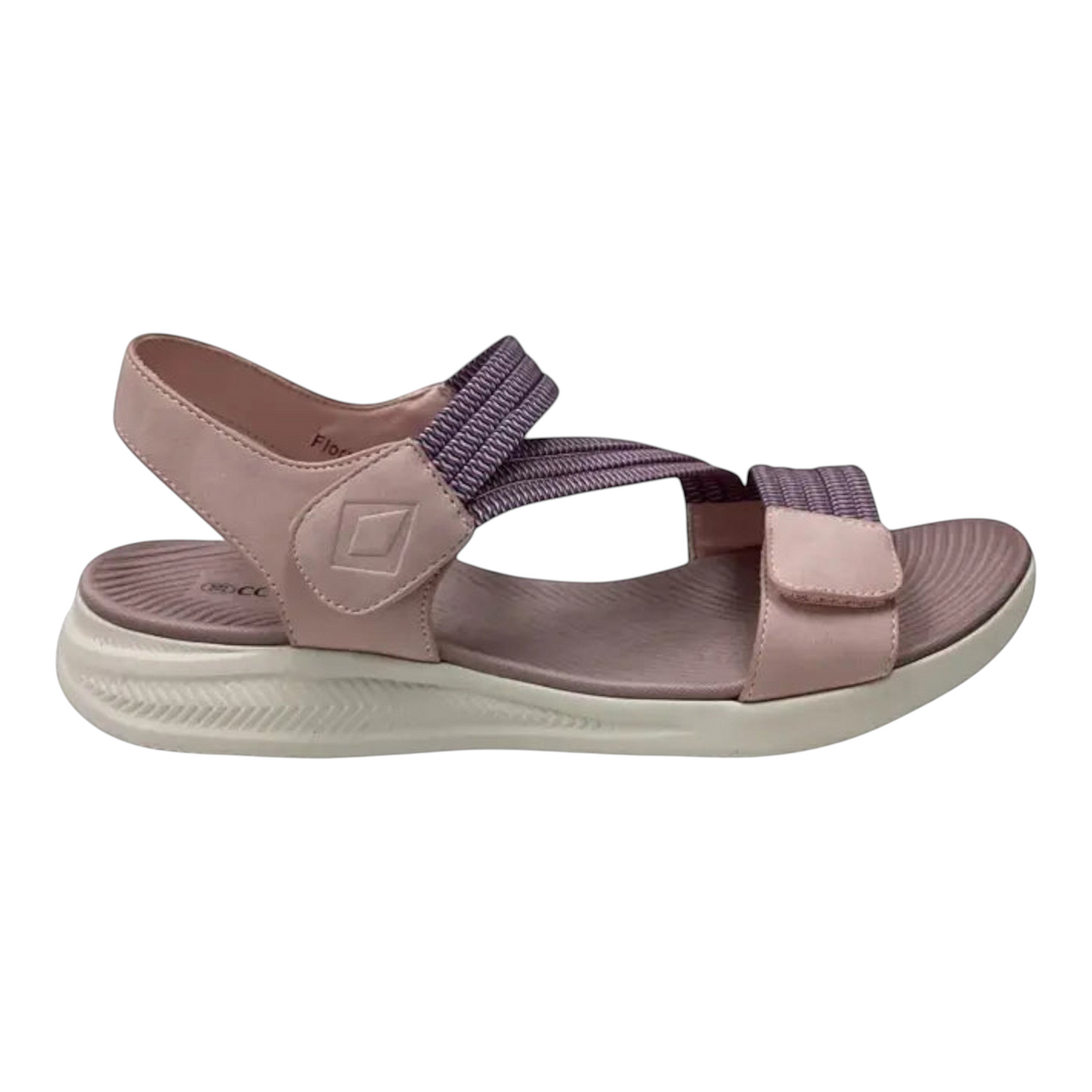 The Shoe Shop CC Resorts Florrie lightweight pink textile sandals with velcro straps and cushioned footbed
