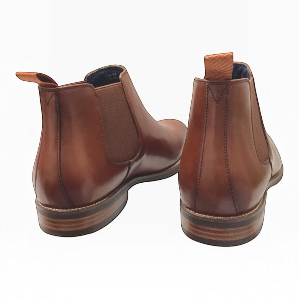 The Shoe Shop Ceduna brown leather Chelsea dress boots featuring a back pull tab and stacked rubber heel