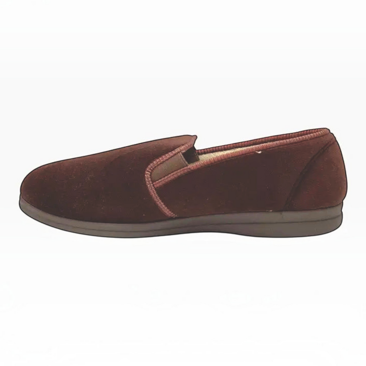 The Shoe Shop Grosby Percy slipper in chocolate brown velvet with a cushioned insole and lightweight rubber sole.