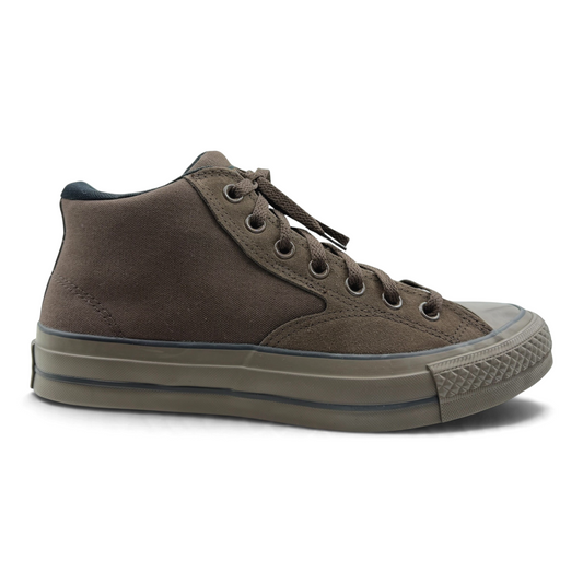 The Shoe Shop Chuck Taylor Malden Street mid-top sneaker in dark brown canvas and suede with a matching rubber sole.