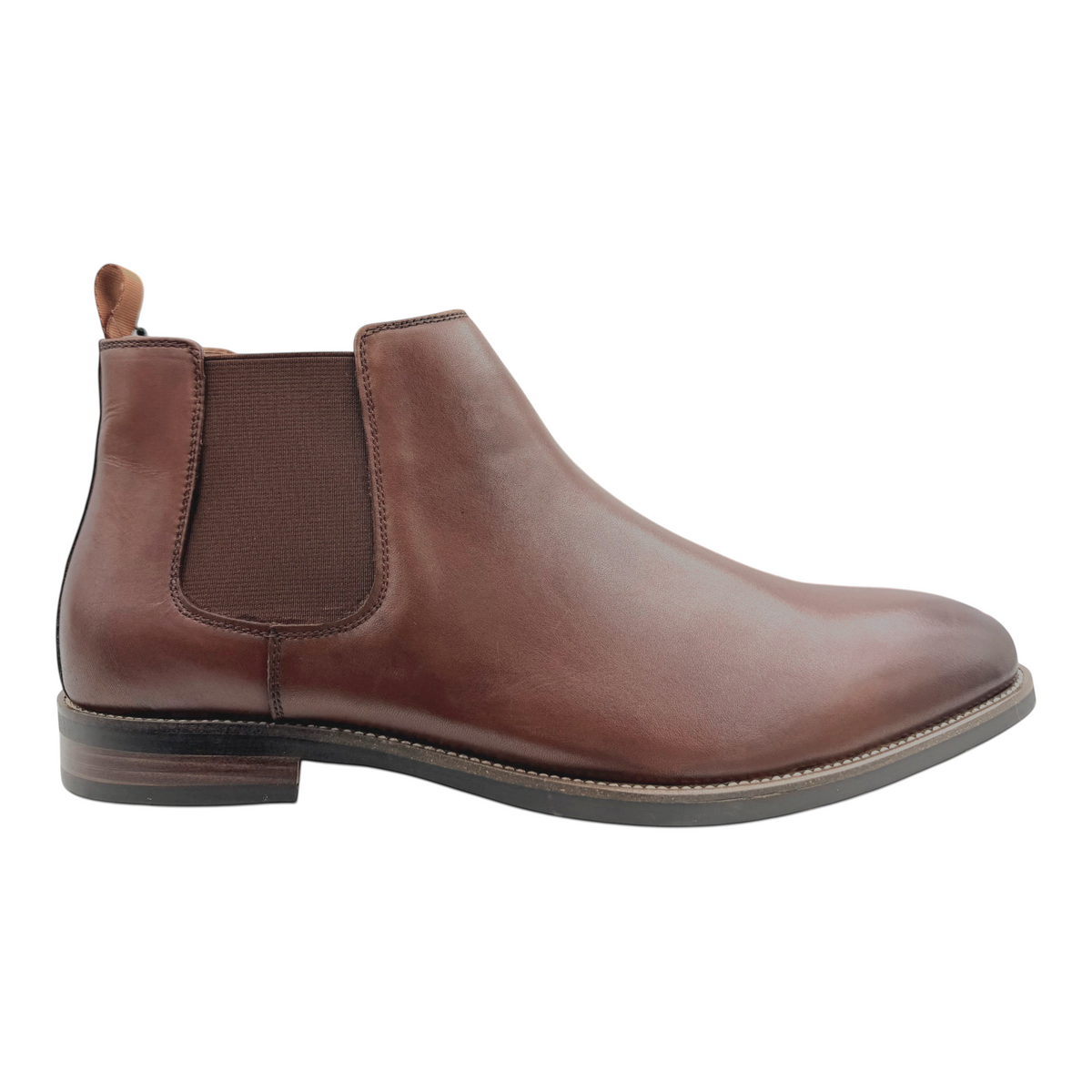The Shoe Shop Coleman Chelsea boot in cognac full-grain calf leather with elastic side panels and a rubber sole.