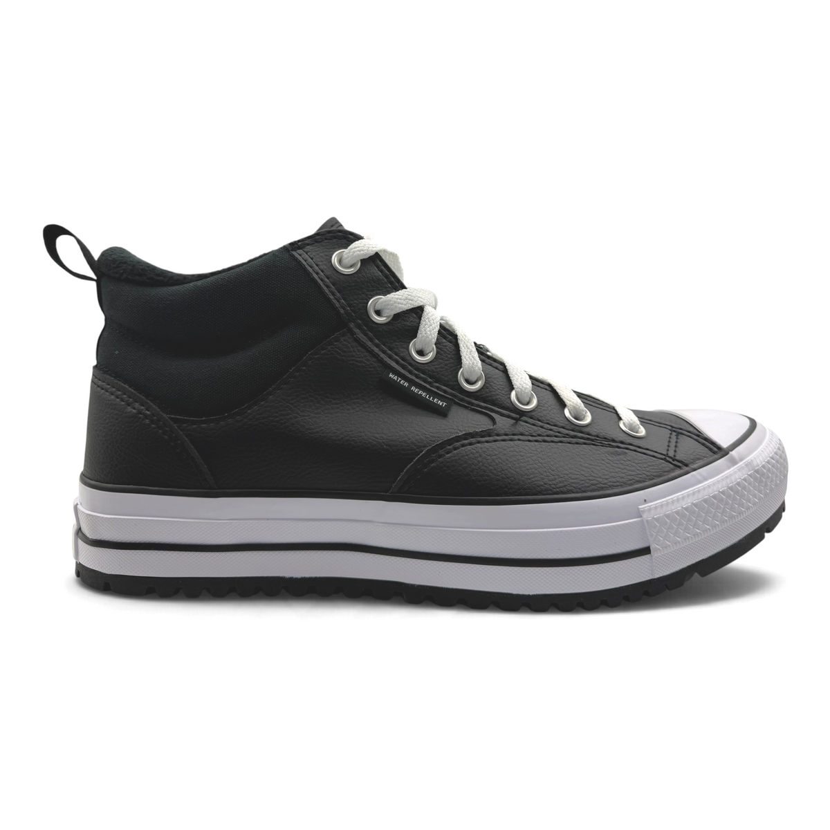 The Shoe Shop Converse Chuck Taylor Malden Street mid-top boot in black synthetic leather with white laces.