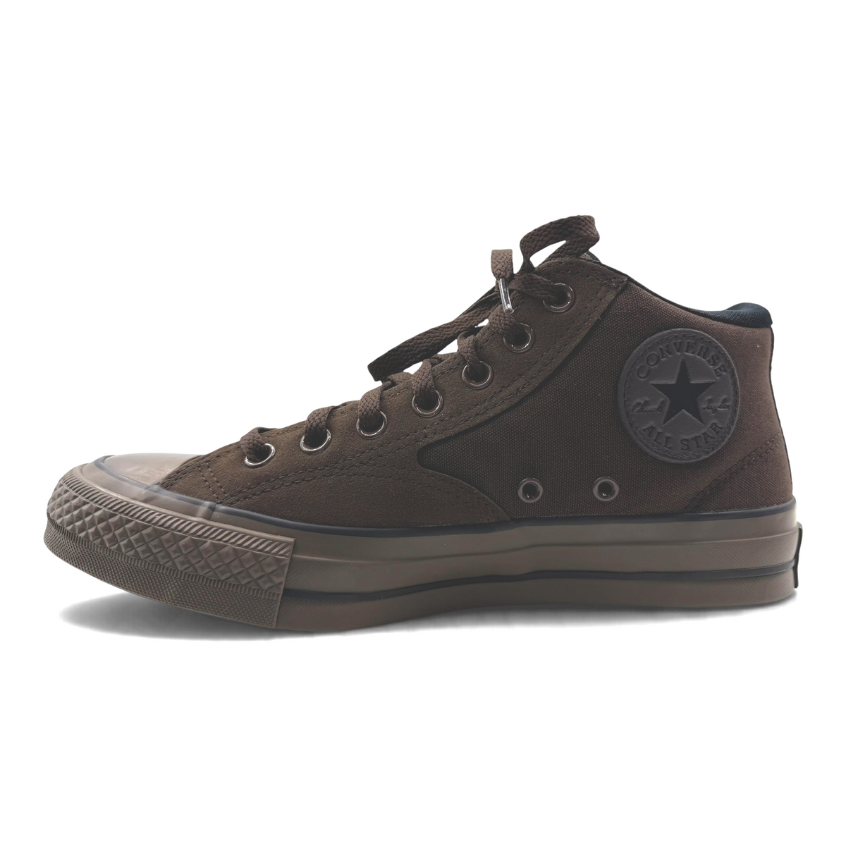 The Shoe Shop Converse Chuck Taylor Malden Street mid-top sneaker in dark brown canvas and suede with black details.