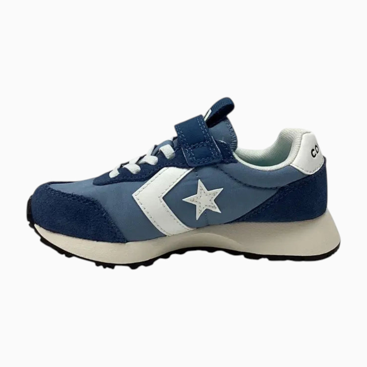 The Shoe Shop Converse Omega youth trainer in blue suede and textile with white star logo and adjustable strap.