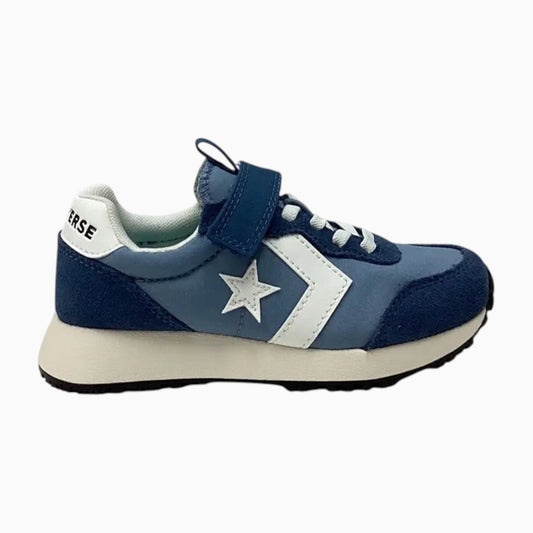The Shoe Shop Converse Omega youth trainer in blue suede and textile with white star logo and adjustable strap.