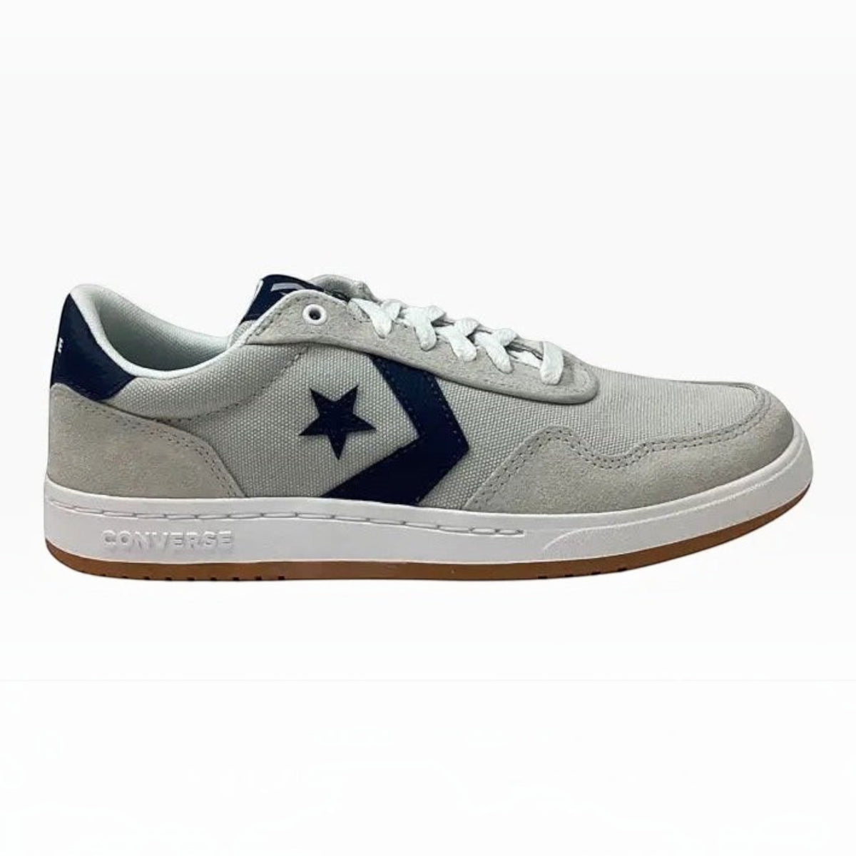 The Shoe Shop Converse S25 sneakers in grey faux nubuck with navy star logo and white cupsole for retro skate style.