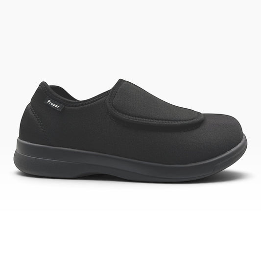 The Shoe Shop Cush n Foot W 2E black orthopedic slip-on shoe with adjustable hook-and-loop closure