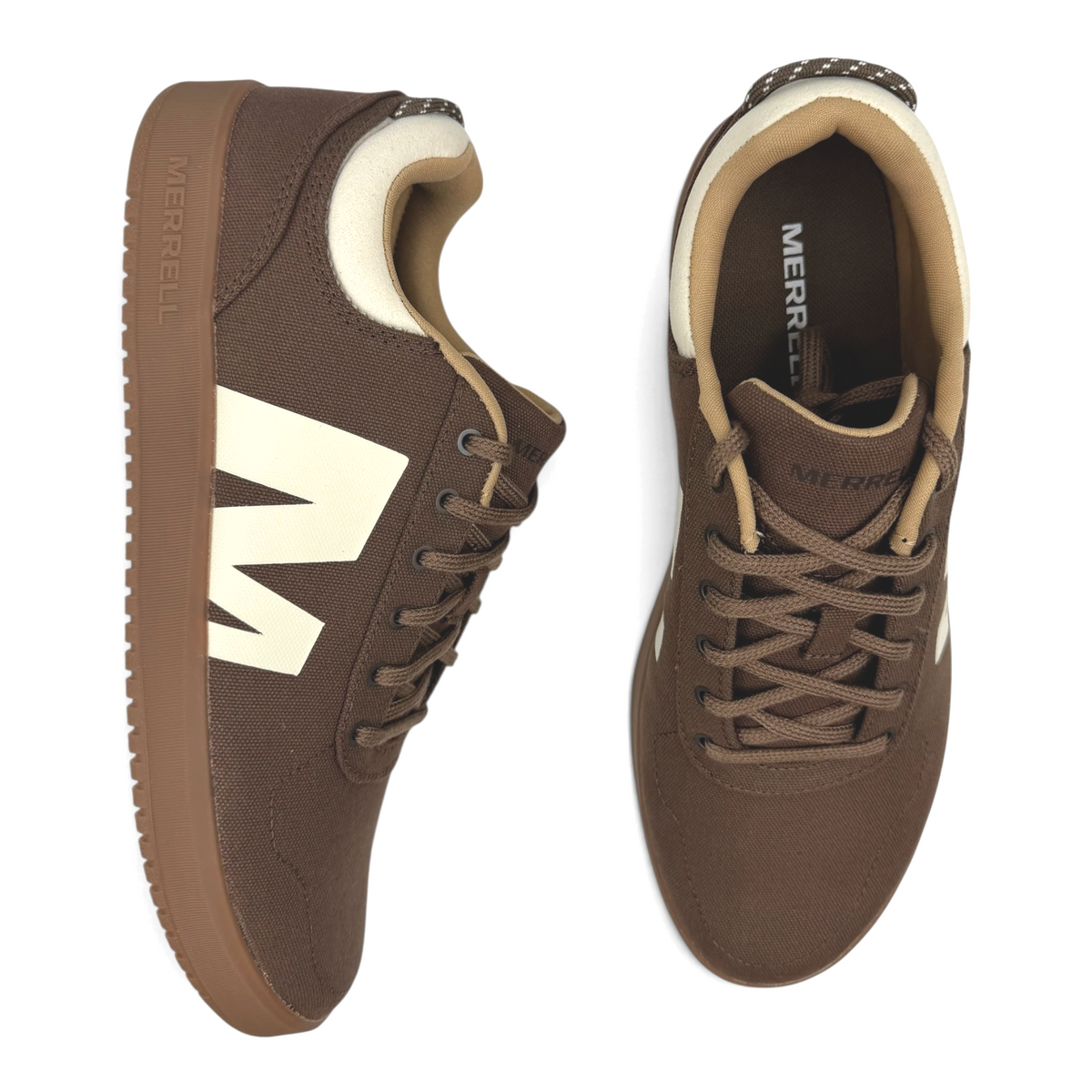 The Shoe Shop Cygnet Canvas Mens sneakers in Earthen brown with cream logo and beige interior lining.