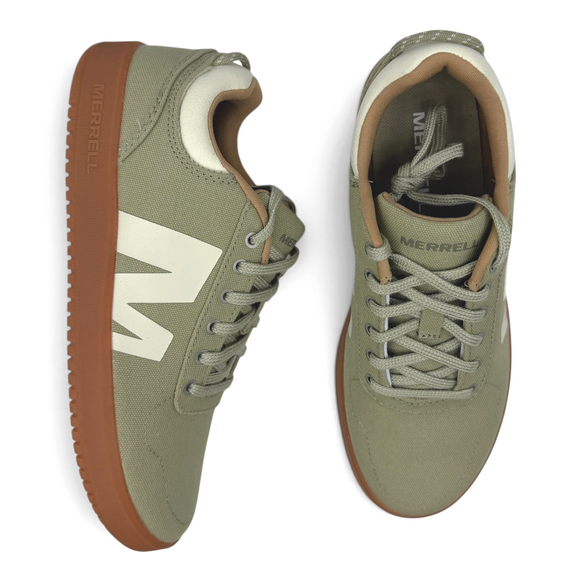 The Shoe Shop Cygnet Canvas womens sneakers in muted sage green with a gum rubber sole and white logo detail