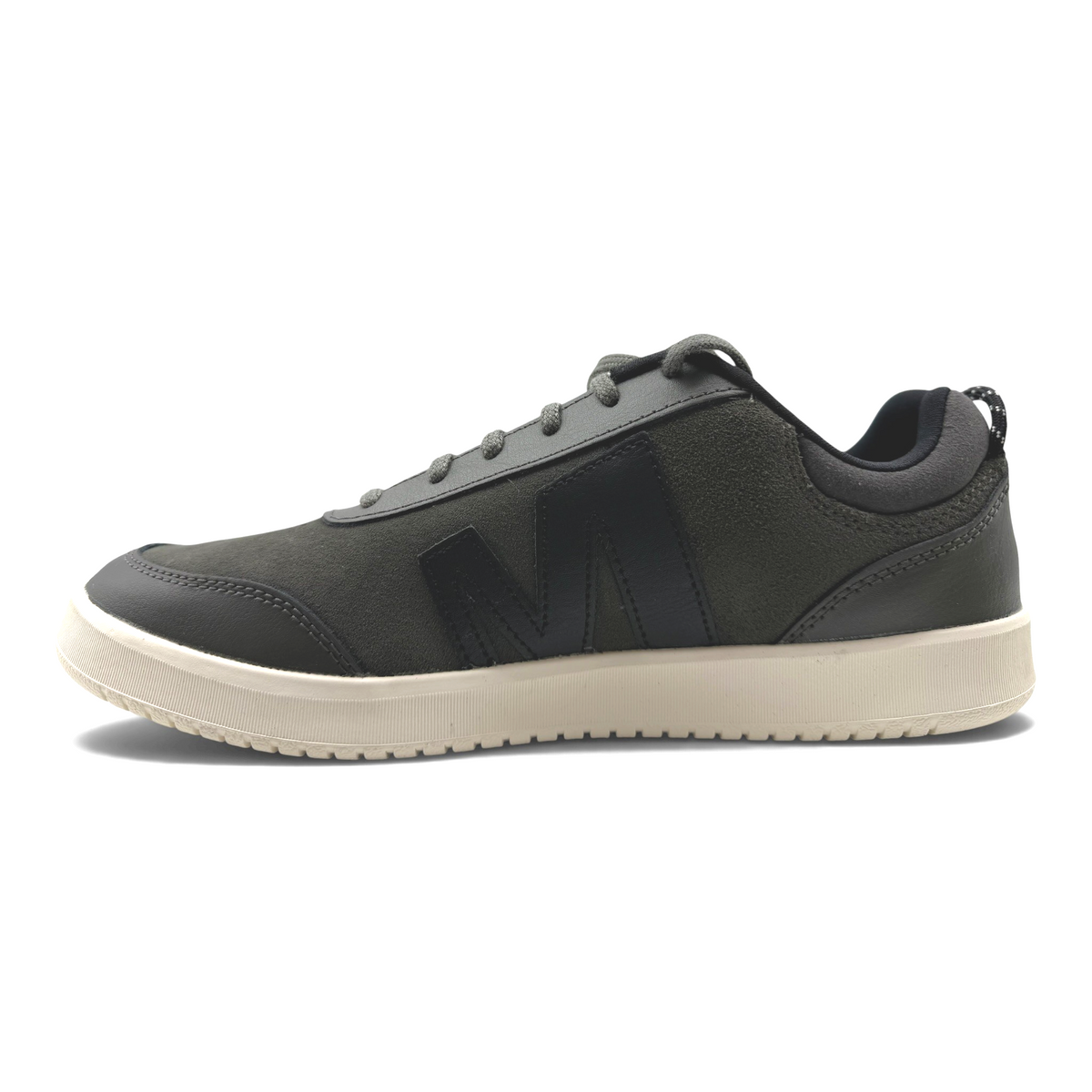 The Shoe Shop Cygnet leather sneaker in dark grey with suede panels, lace-up fastening, and a contrasting rubber sole.