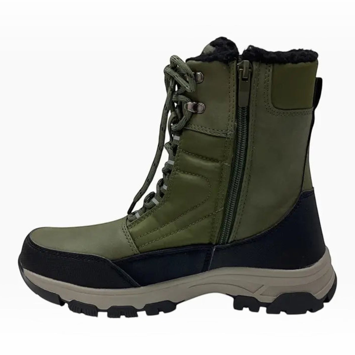 The Shoe Shop Davos 52 waterproof winter boot in black-olive with a warm lining, lace-up front, and side zipper.