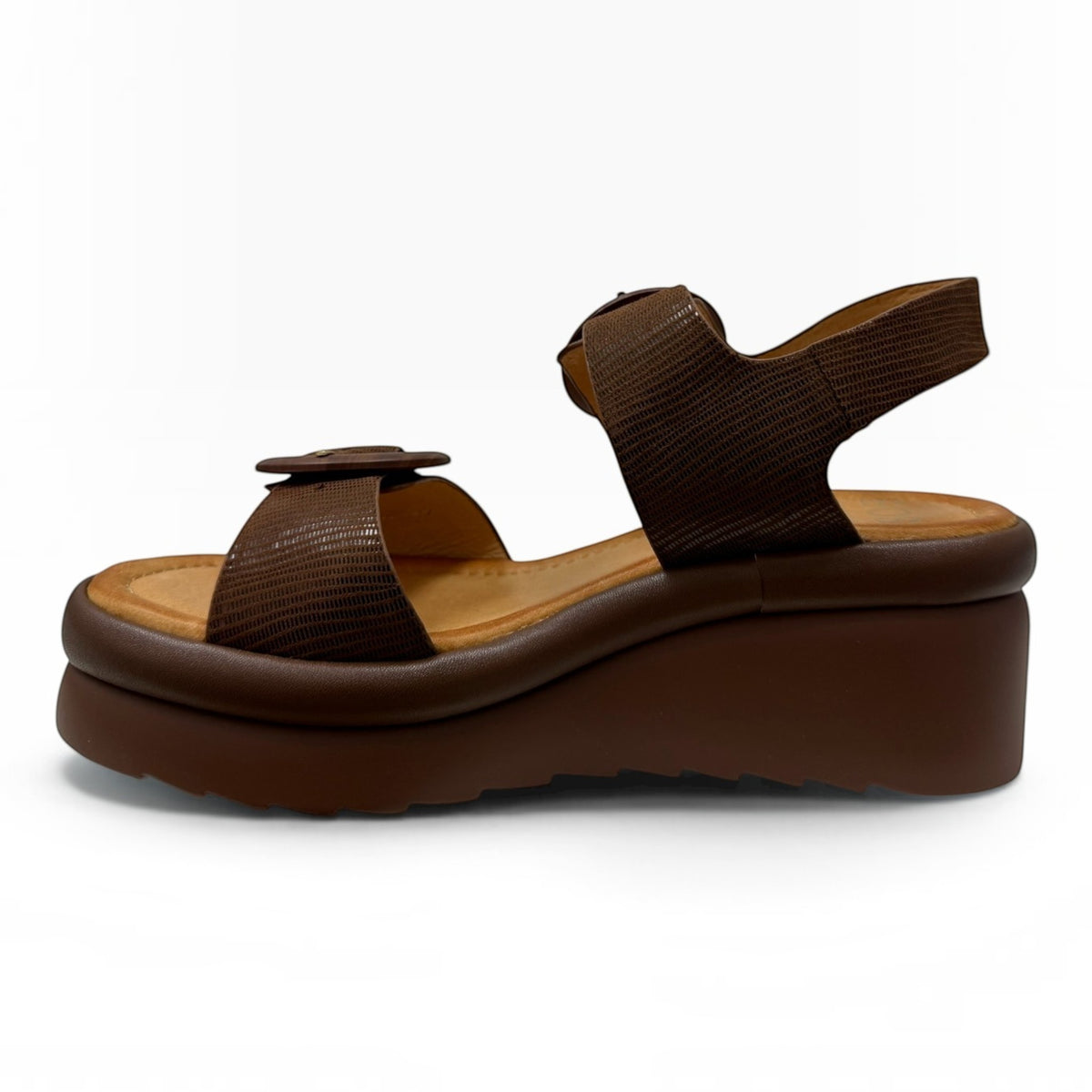 The Shoe Shop Menorcas desert brown platform sandals with textured straps and a comfortable cushioned footbed