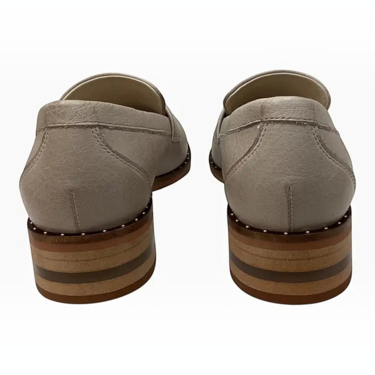 The Shoe Shop Django & Juliette Fillipia leather loafers in beige with low stacked heels and studded detailing