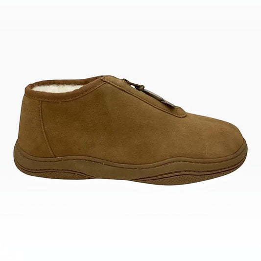 The Shoe Shop Dobson brown leather slipper with plush wool lining and centre zip for indoor and outdoor wear