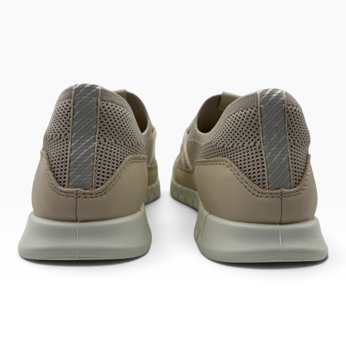 Back view of The Shoe Shop Ecco Gruuv Lite sneakers in limestone beige with textured knit and leather detailing