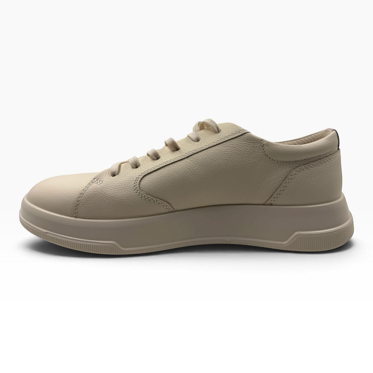 The Shoe Shop Ecco Move sneaker in beige premium leather with a side zip and cushioned sole for everyday comfort.