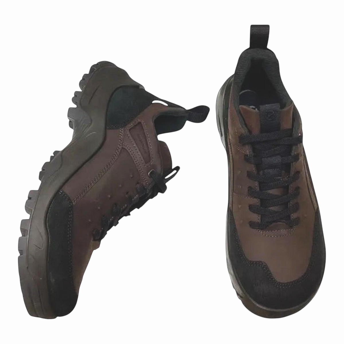 The Shoe Shop Ecco Offroad M outdoor sneakers in black and dark brown with a rugged, textured grip outsole.