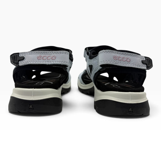 The Shoe Shop Ecco Offroad Sandal in light grey and black, showing the rear view with adjustable heel straps.