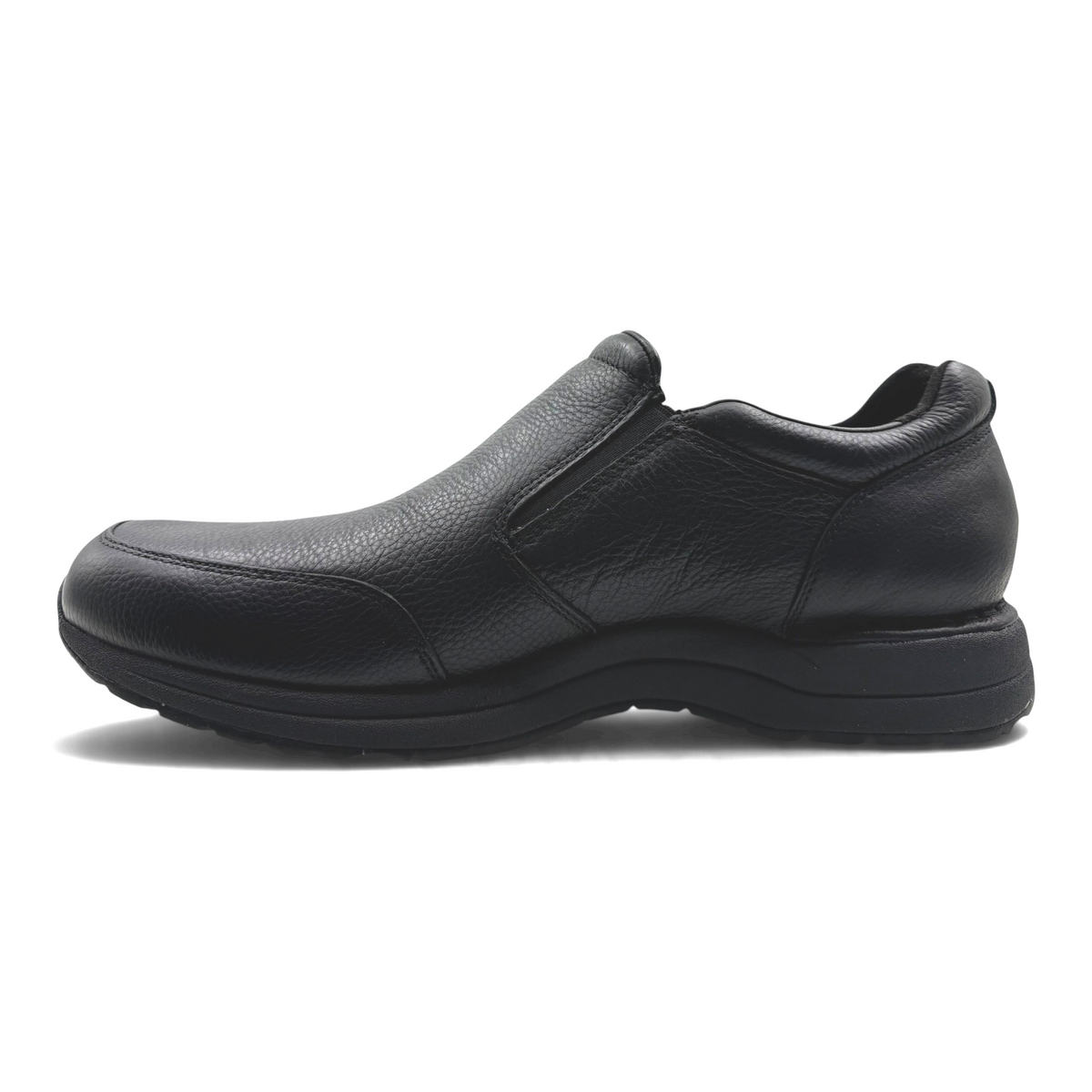 The Shoe Shop Edge Hill black leather slip-on shoe with a textured finish and comfortable cushioned sole