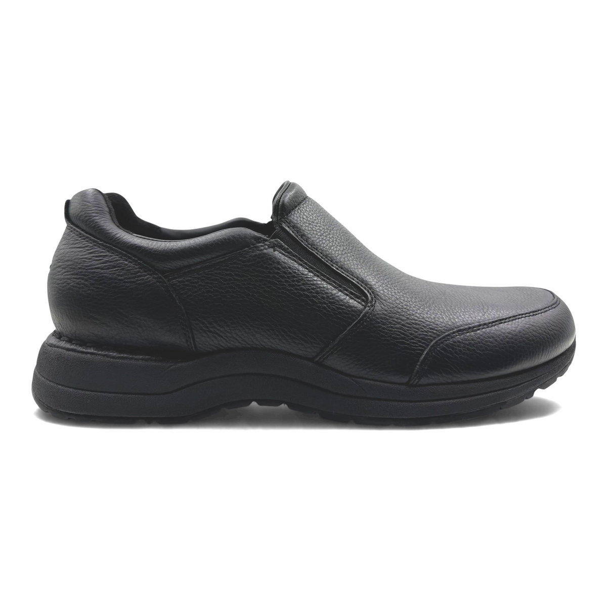 The Shoe Shop Edge Hill black leather slip-on shoe with a cushioned sole for comfortable everyday wear.
