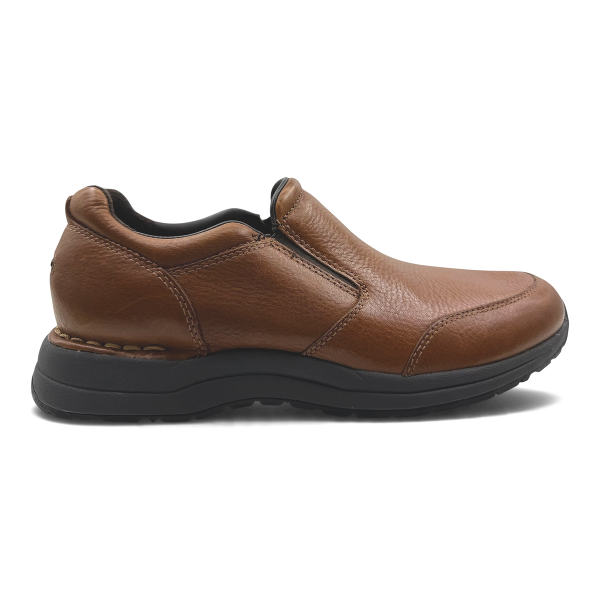 The Shoe Shop Edge Hill brown leather slip-on shoe with a thick black rubber sole and side elastic gussets