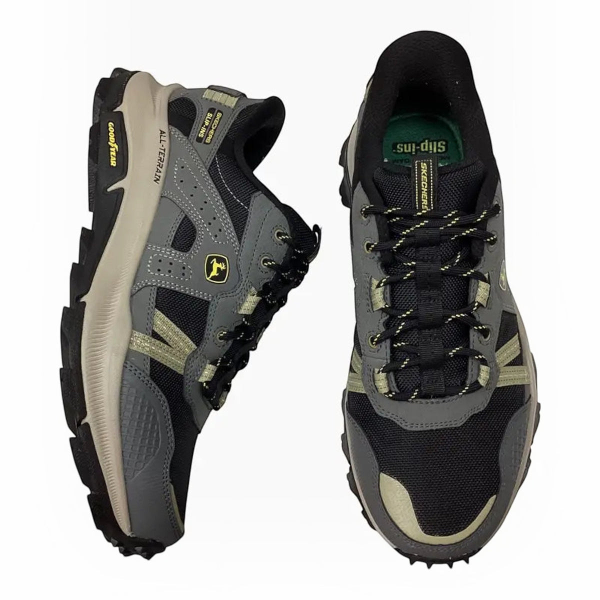 The Shoe Shop Skechers x John Deere Equalizer 5.0 Trail Harvester sneakers in grey and black with a rugged outsole.