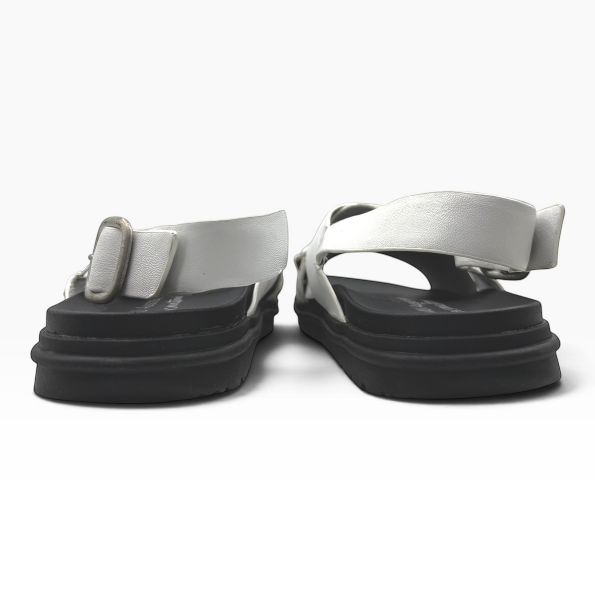 The Shoe Shop Faye leather sandals in espresso with adjustable buckle heel straps and a ridged rubber sole