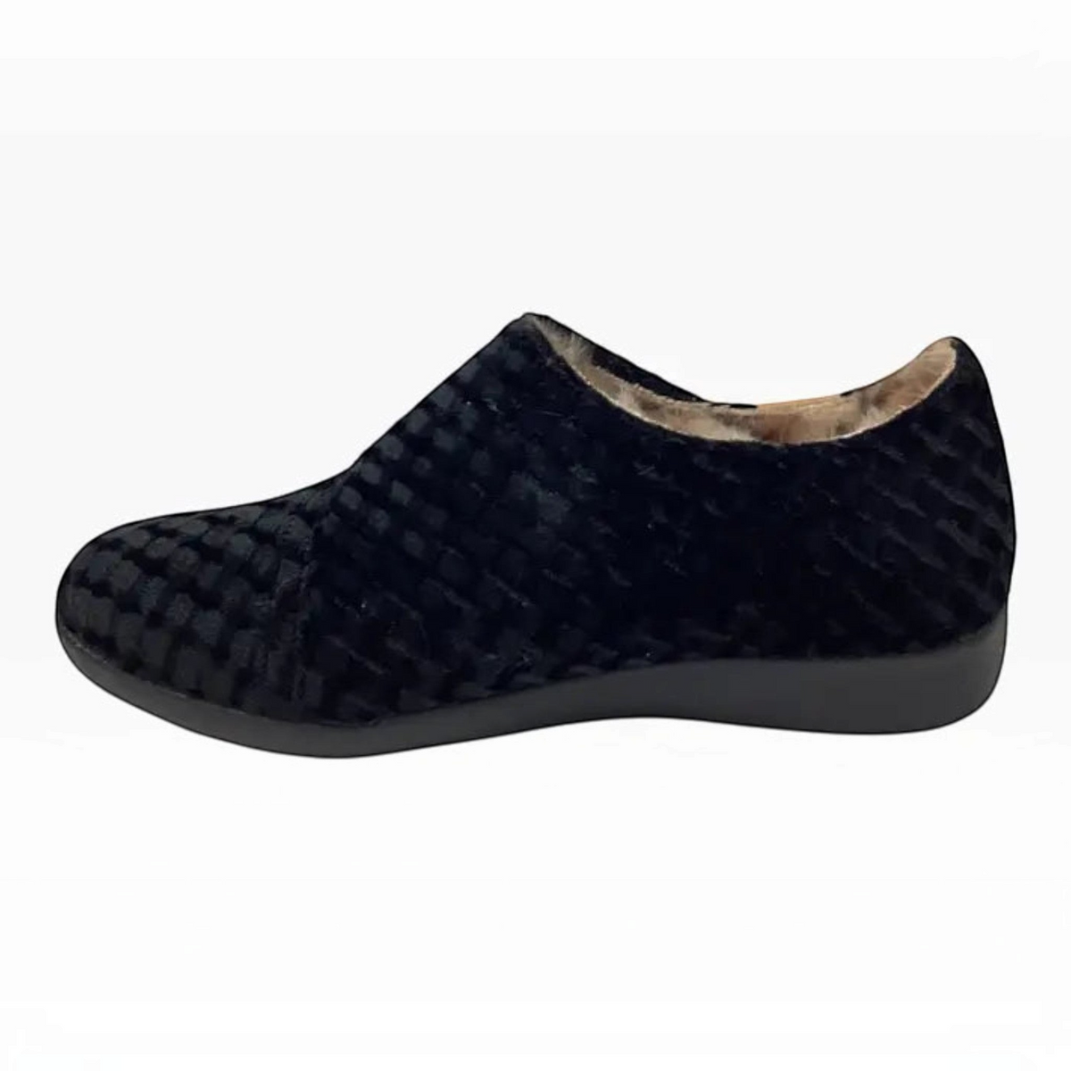 The Shoe Shop Fliss XW black textured fabric slipper with a cosy lining and cushioned arch support