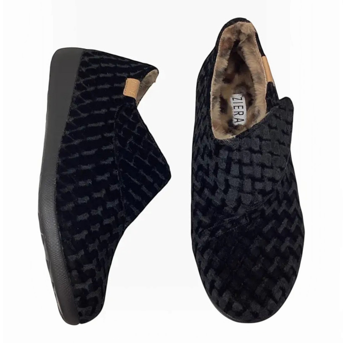 The Shoe Shop Fliss XW extra wide black fabric slippers with cosy faux fur lining and cushioned arch support
