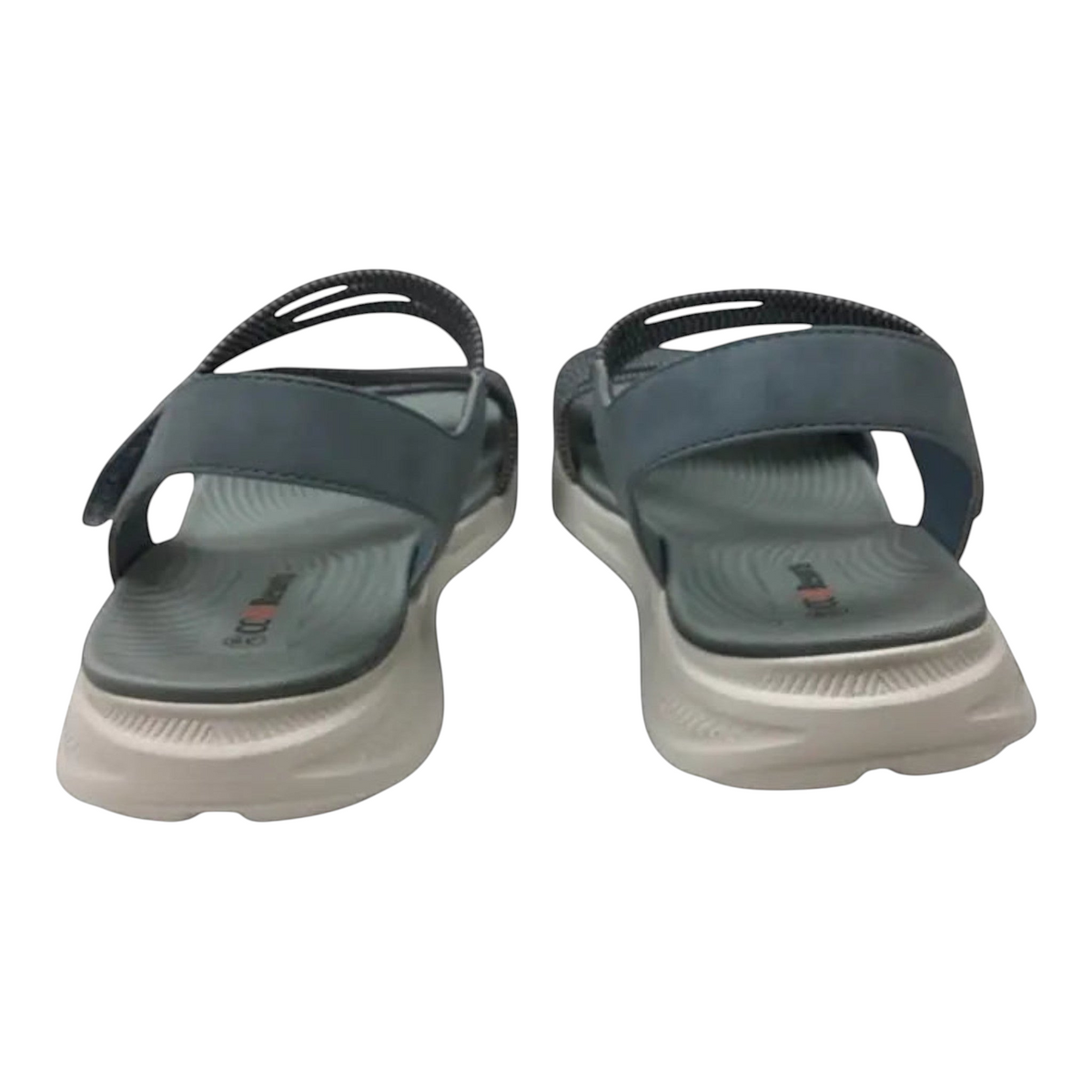 The Shoe Shop Florrie sandals in blue with a comfortable white cushioned sole and adjustable heel strap