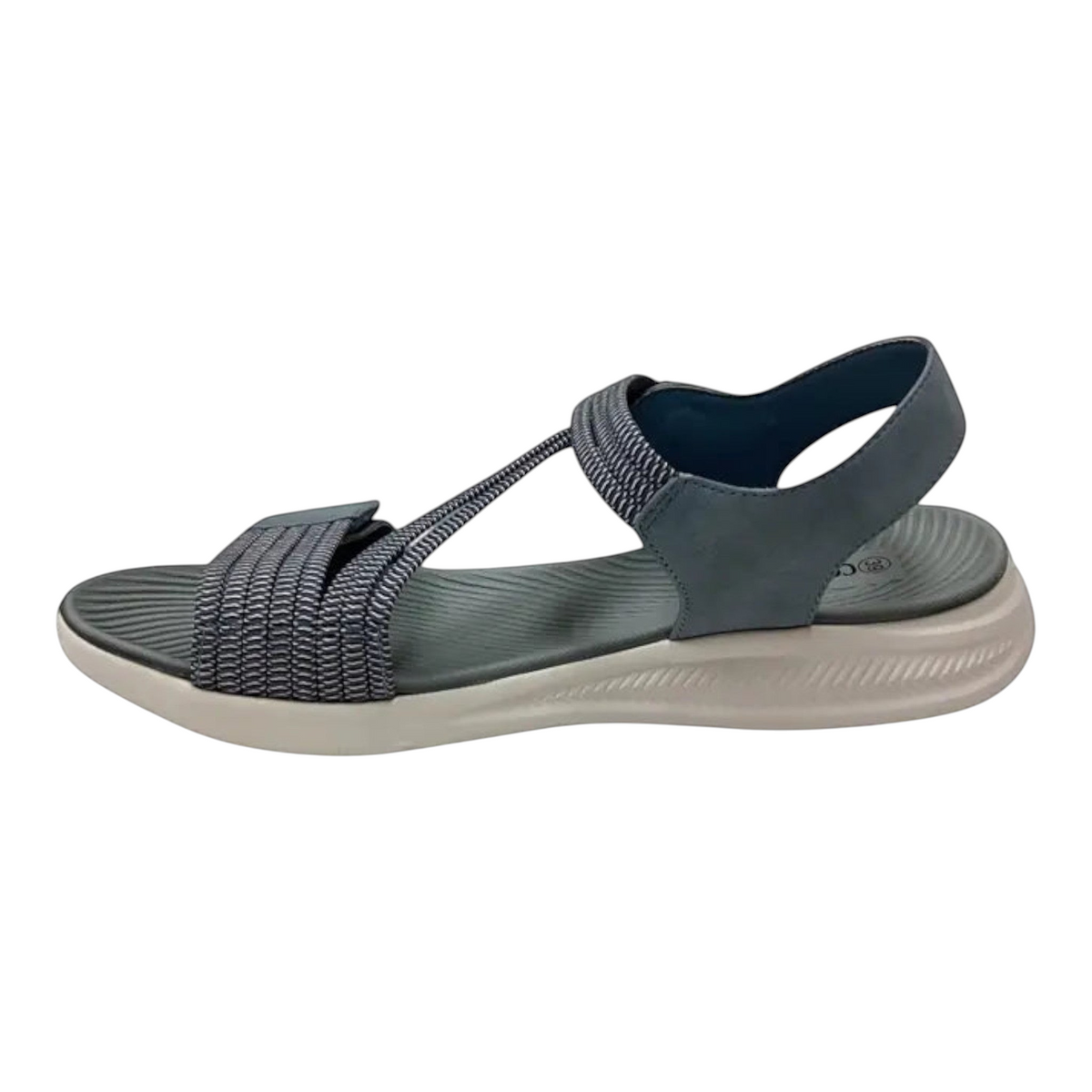 The Shoe Shop Florrie sandal in blue with woven straps and a comfortable contoured sole for casual summer wear