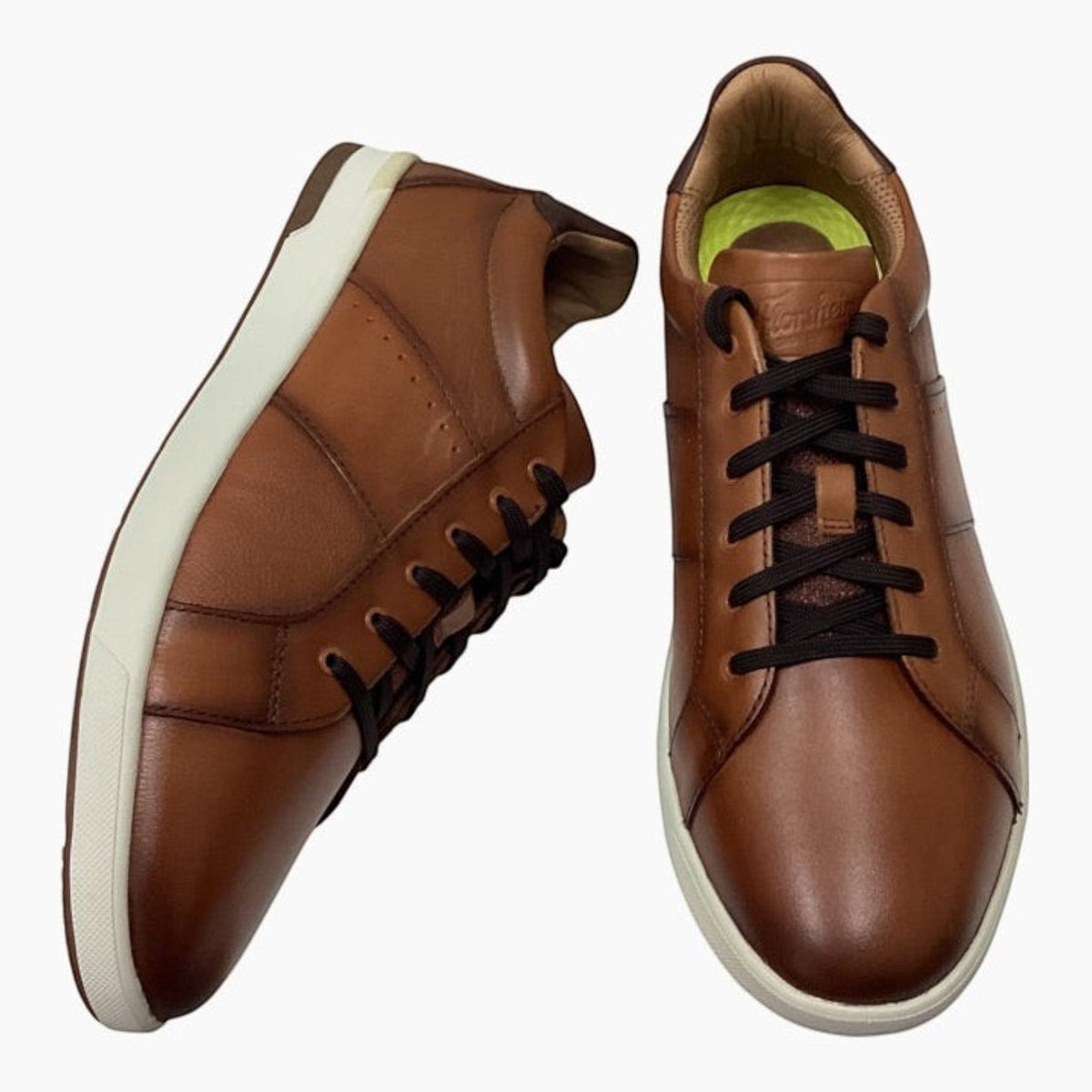 The Shoe Shop Florsheim Crossover brown leather lace-up sneakers with a white rubber sole and cushioned footbed.