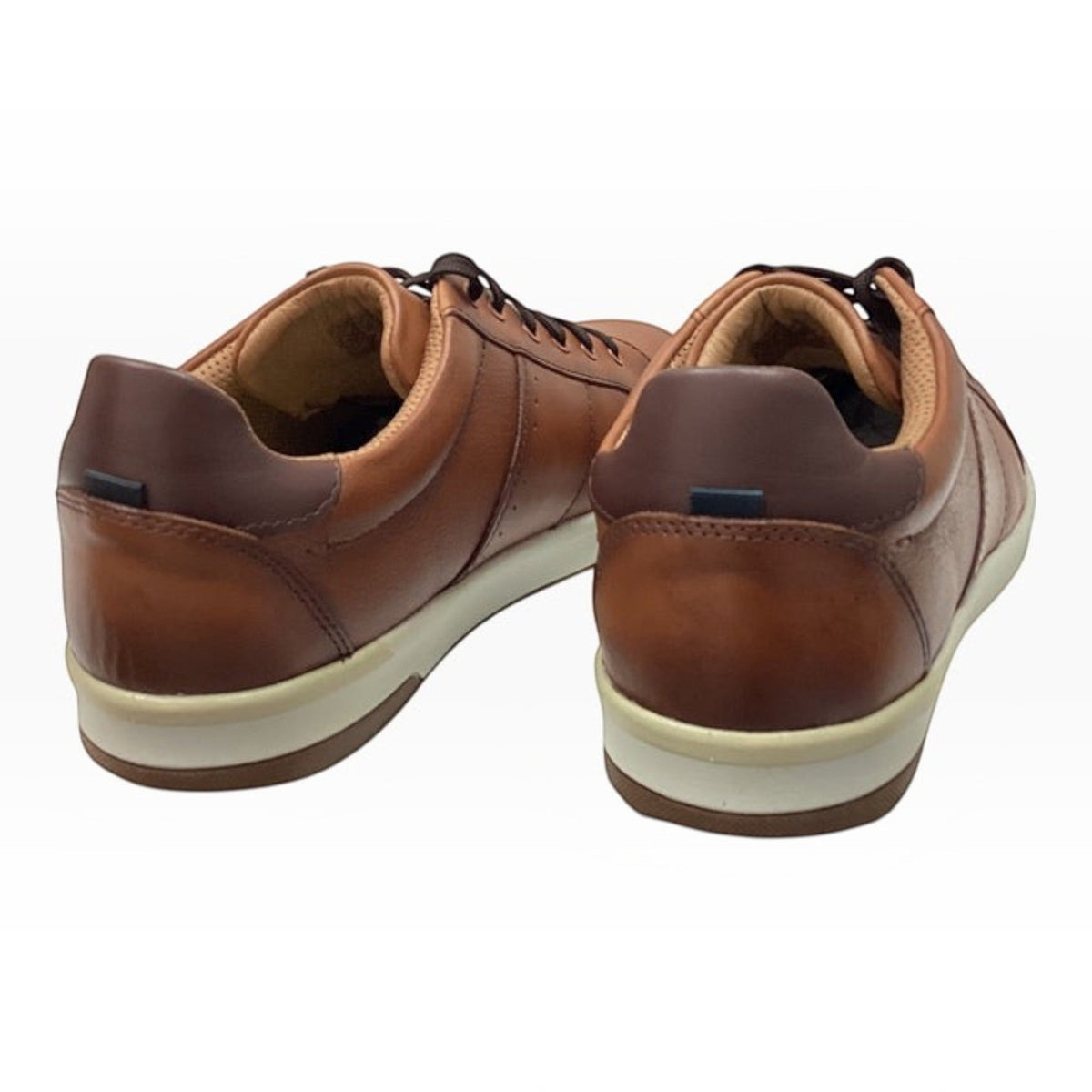 The Shoe Shop Florsheim Crossover brown leather lace-up sneakers showing the heel and side profile