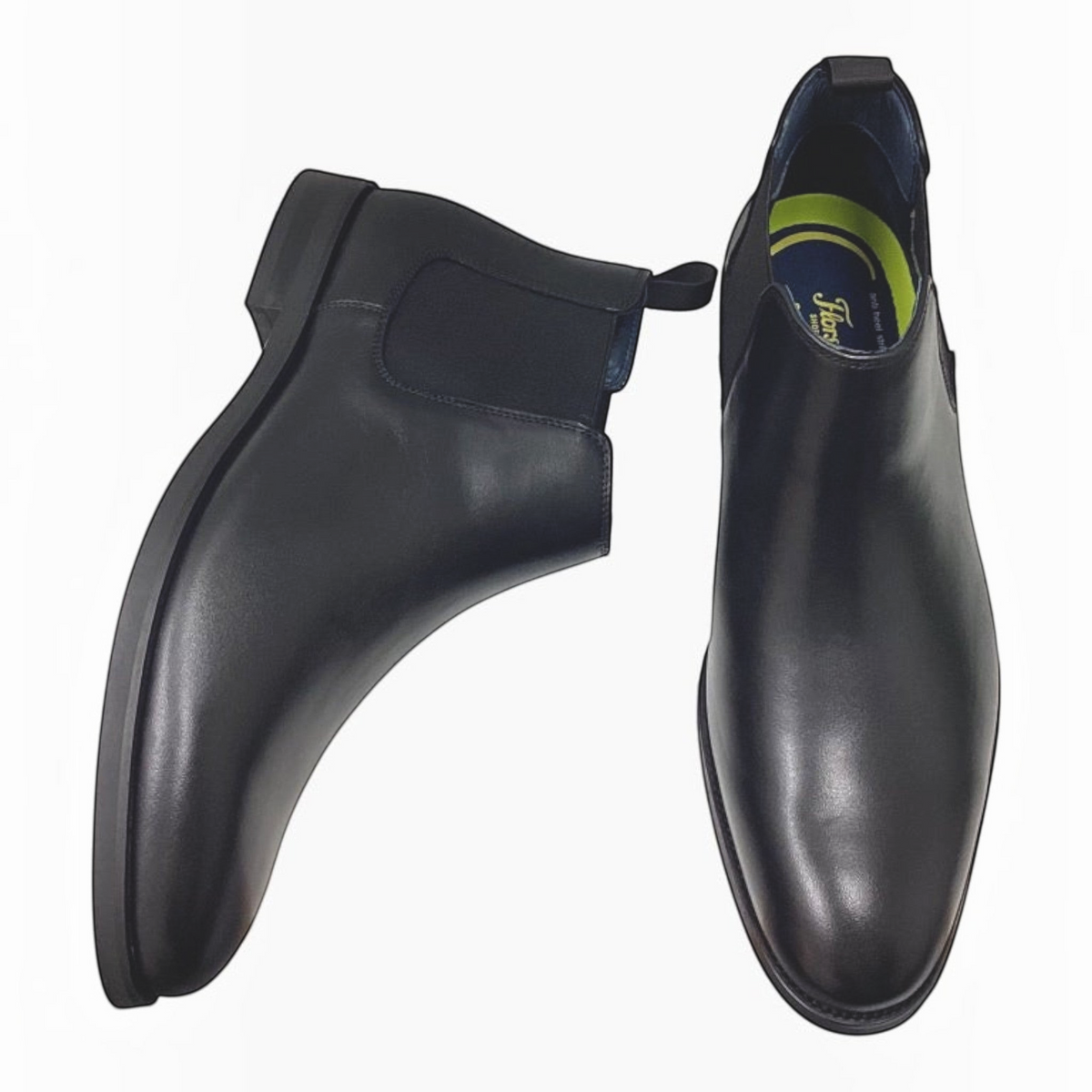 The Shoe Shop Florsheim Ceduna black leather Chelsea boots with a plain toe and durable rubber sole.