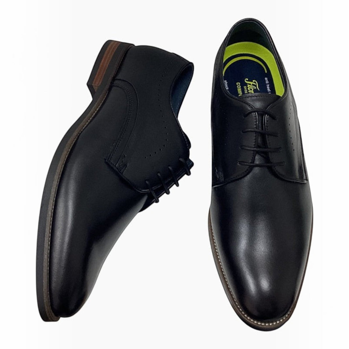 The Shoe Shop Florsheim Nimbus black Italian calf leather plain toe derby dress shoes with cushioned footbed