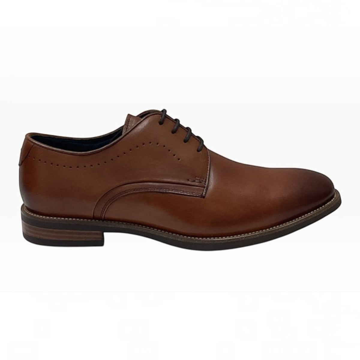 The Shoe Shop Florsheim Nimbus brown Italian calf leather plain toe derby dress shoe with perforated collar detail.