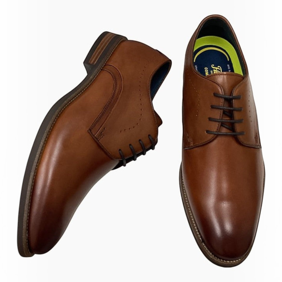 The Shoe Shop Florsheim Nimbus brown Italian calf leather plain toe derby dress shoes with cushioned footbed