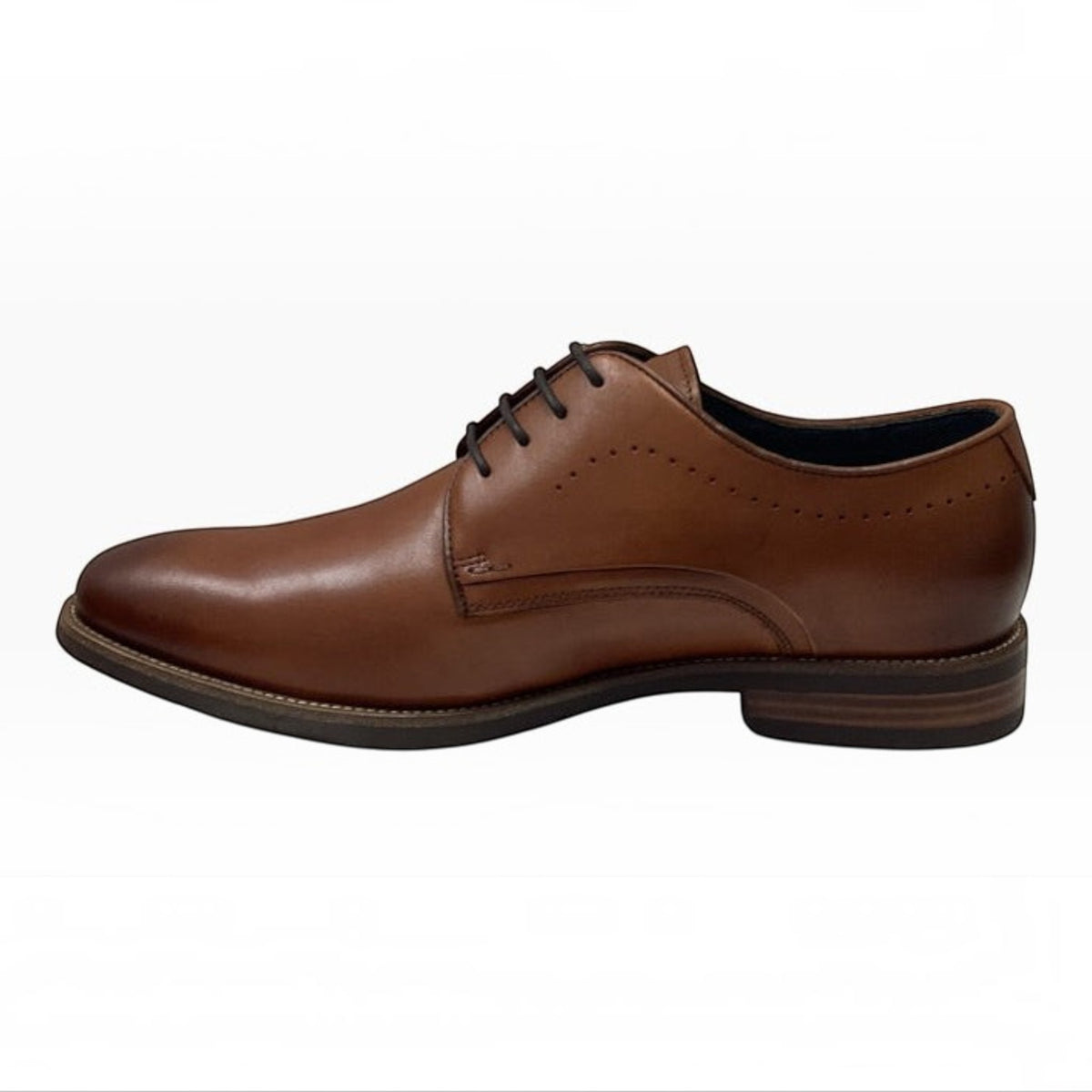 The Shoe Shop Florsheim Nimbus brown Italian calf leather plain toe derby dress shoe with side perfing detail