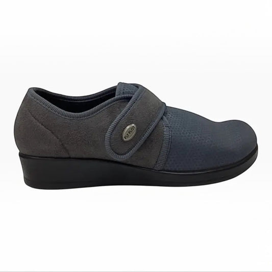 The Shoe Shop Fly Flot Q3886YX anthracite orthotic house shoe with soft stretch uppers and velcro closure