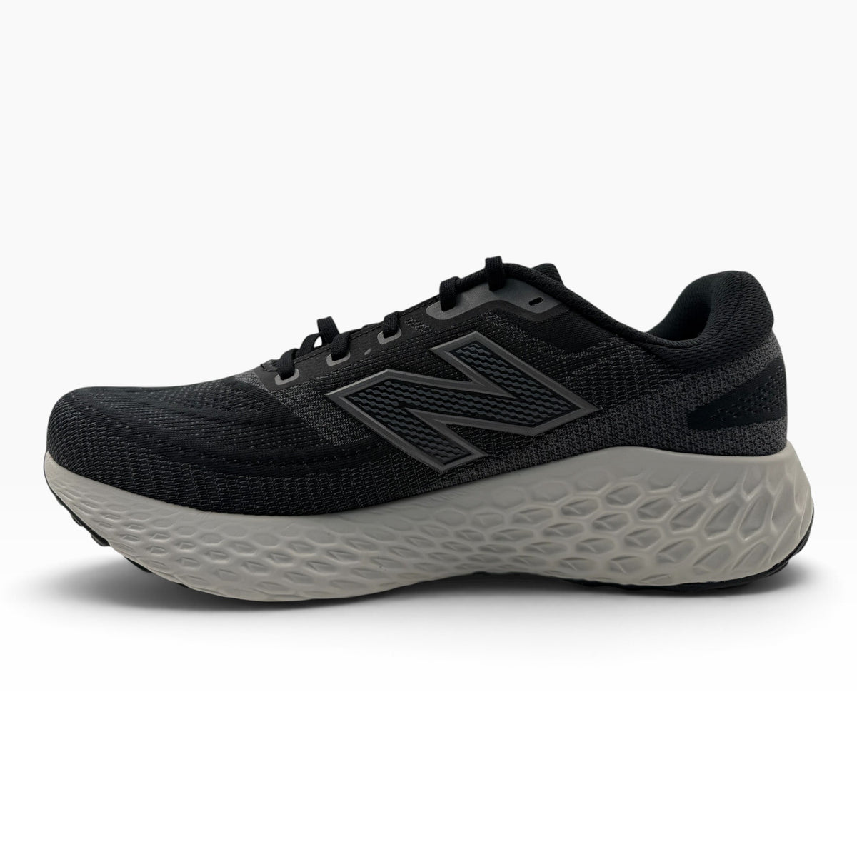 The Shoe Shop Fresh Foam X EVOZ v4 black running shoe with grey cushioned midsole and breathable mesh upper