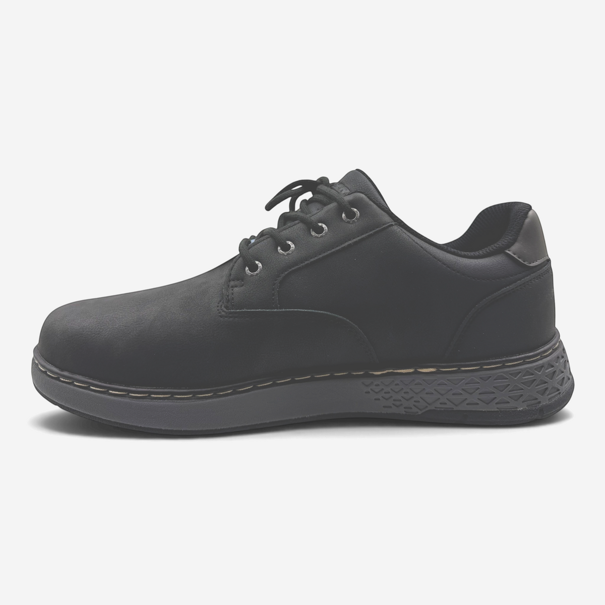 The Shoe Shop Garlan Pryor waterproof black vegan leather lace-up shoe with memory foam insole and wide fit design.