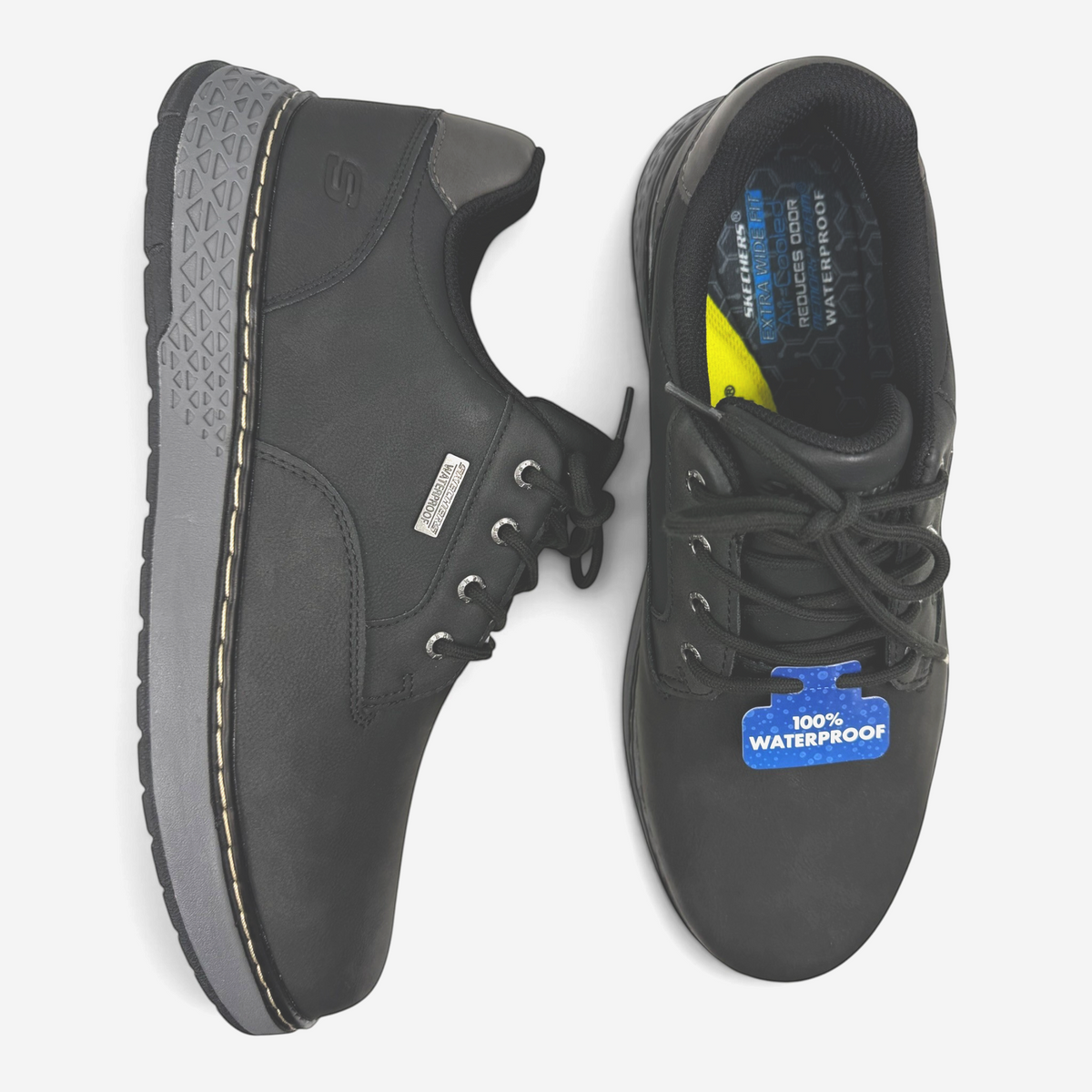 The Shoe Shop Skechers Garlan Pryor black waterproof vegan leather lace-up shoes with memory foam insoles