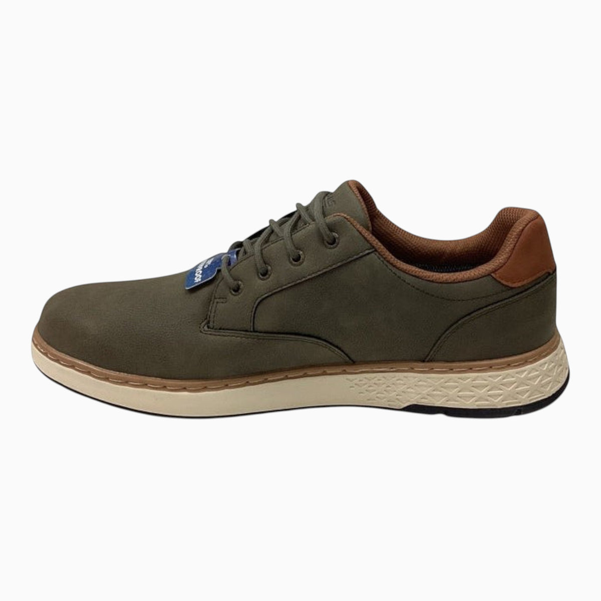 The Shoe Shop Garlan Pryor waterproof olive vegan leather lace-up shoe with memory foam insole and white textured sole