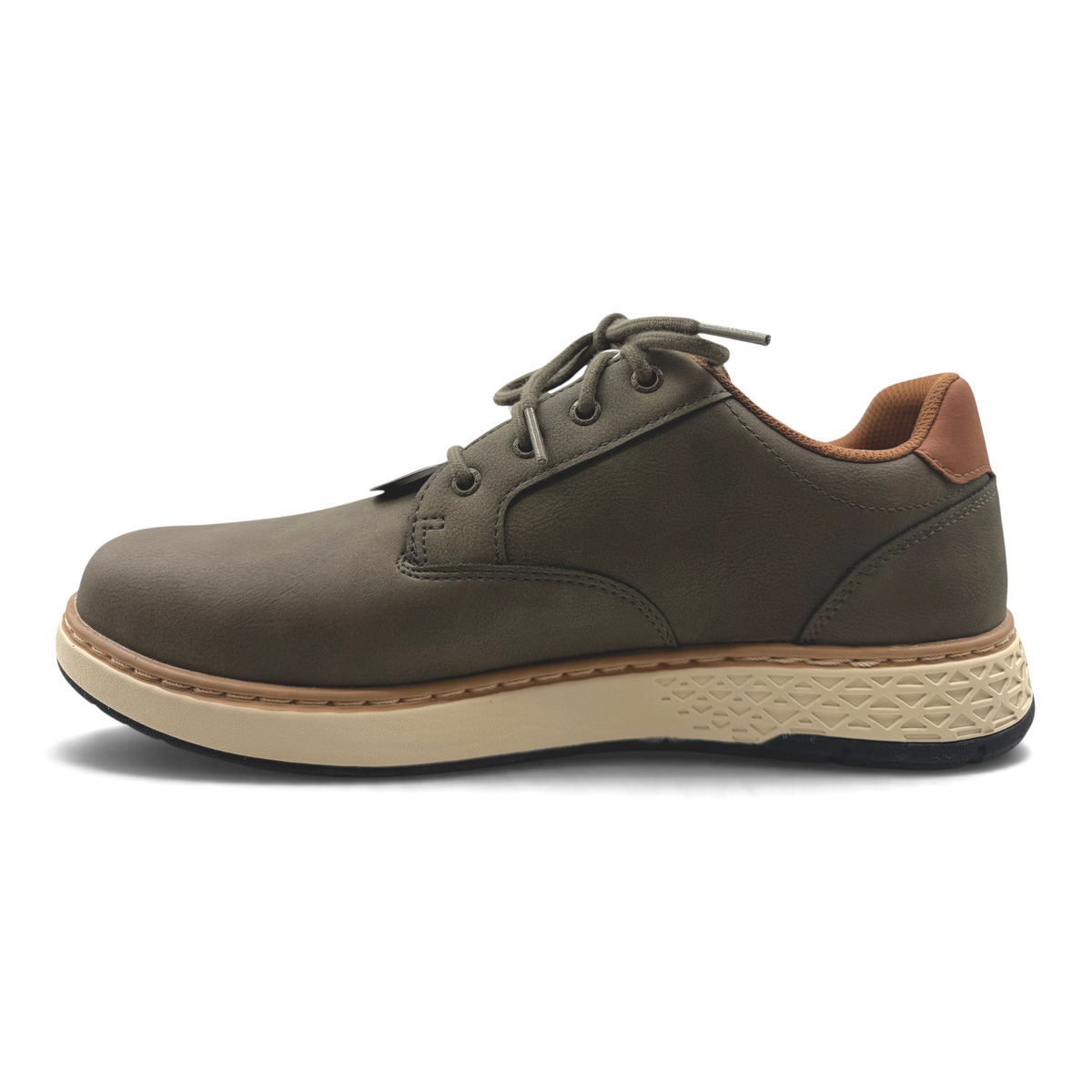 The Shoe Shop Garlan Pryor wide fit waterproof vegan leather lace-up shoe in olive green with tan midsole