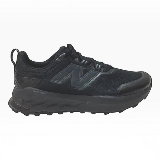 The Shoe Shop Garoé V2 all-black trail running shoe with breathable mesh upper and Fresh Foam midsole for cushioning.