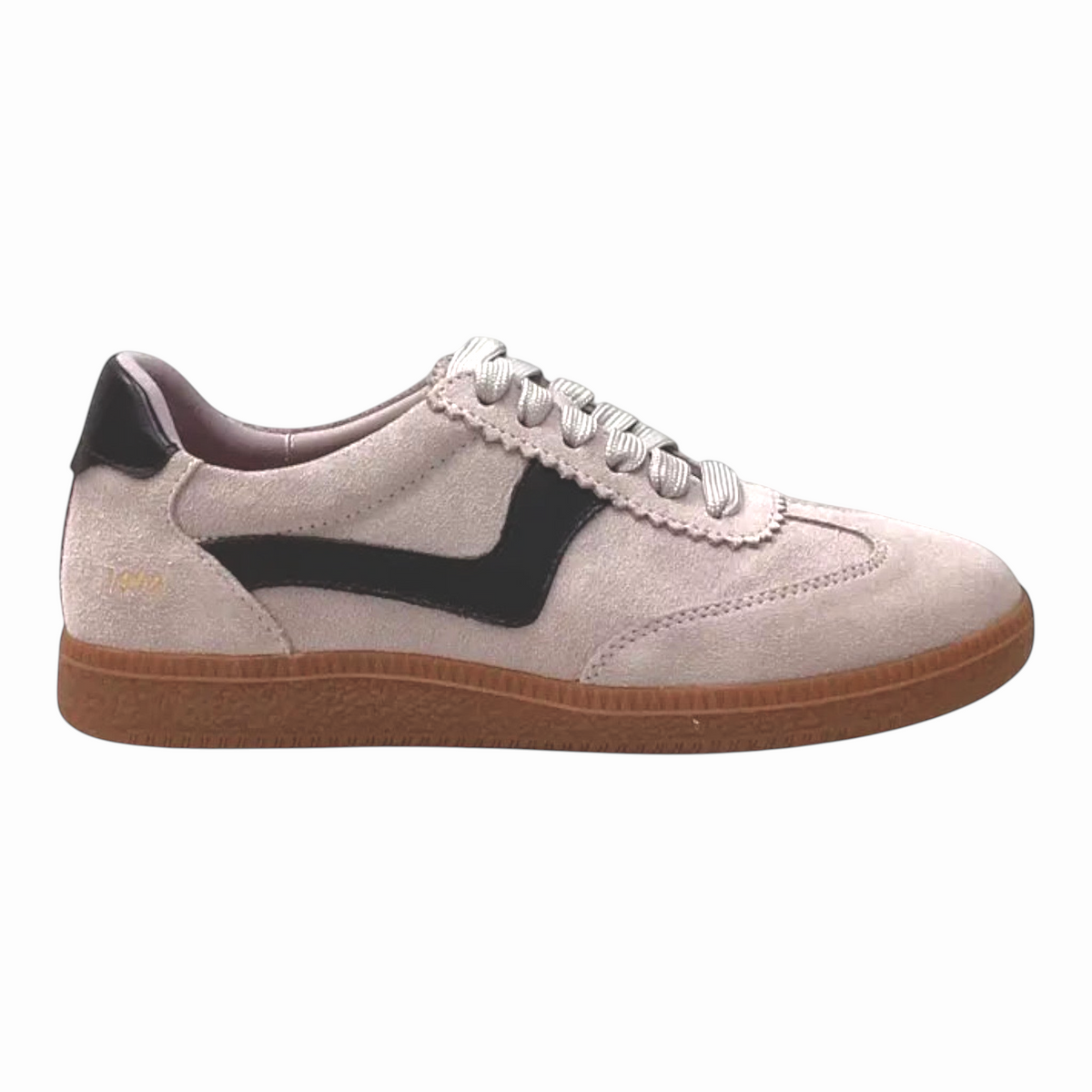The Shoe Shop Gelato Staton sneaker in grey suede and leather with a black side wave and classic gum sole.