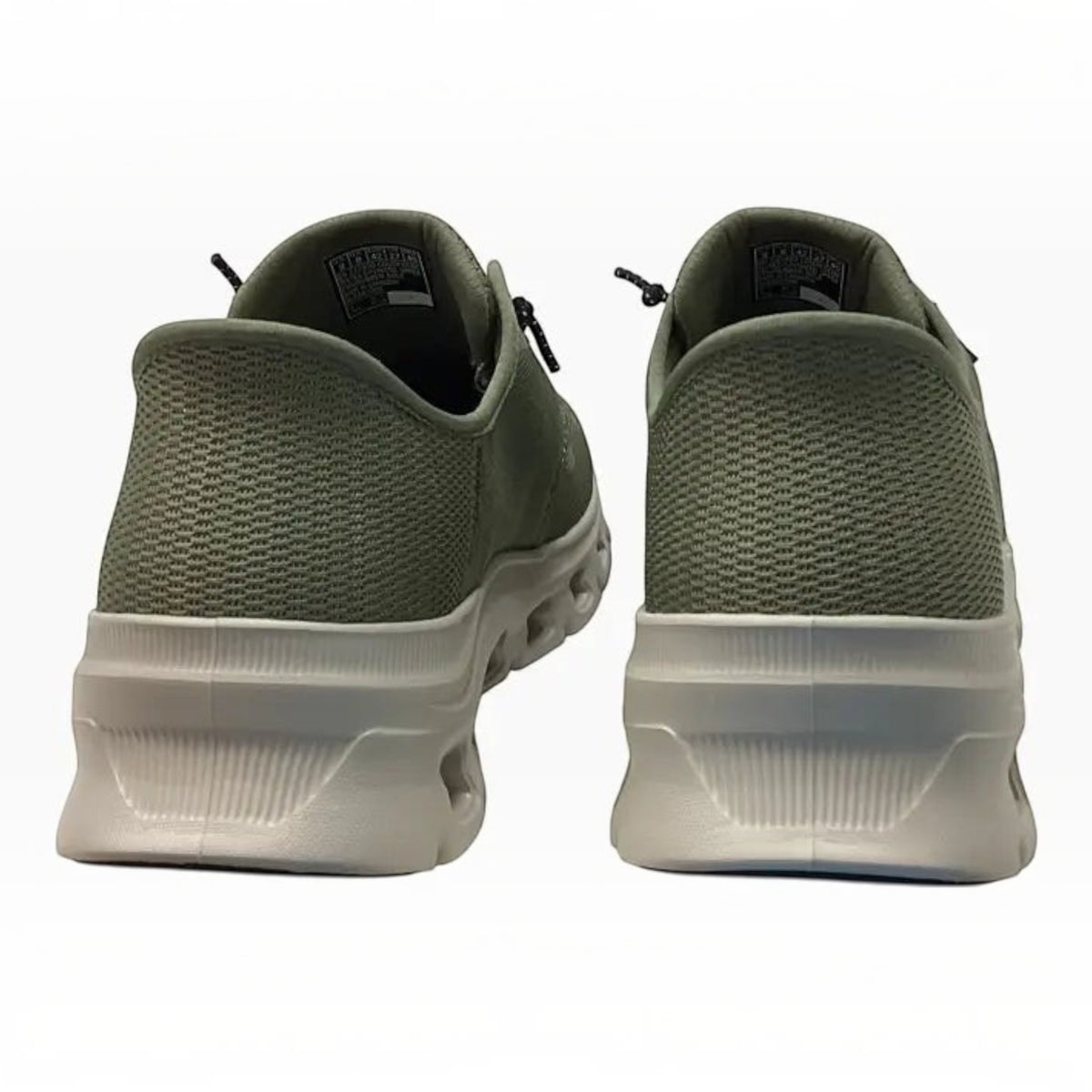 The Shoe Shop Skechers Glide Step Pro olive green mesh slip-in sneakers showing the heel and textured midsole