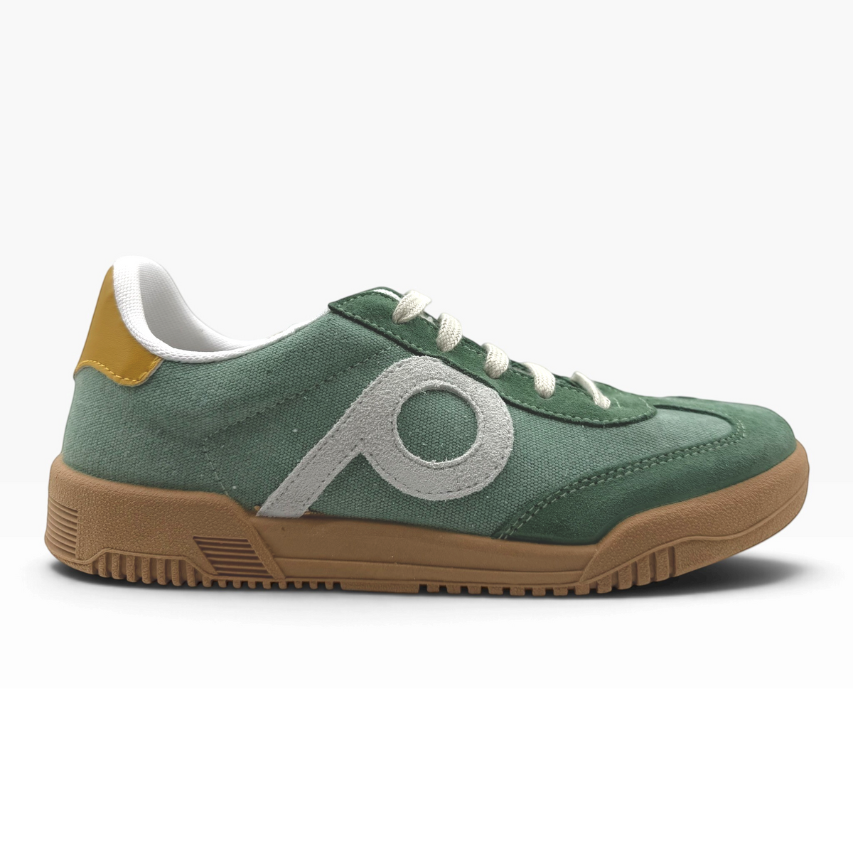 The Shoe Shop P35015 Pluma Flex green canvas sneaker with a gum rubber sole and grey logo detail