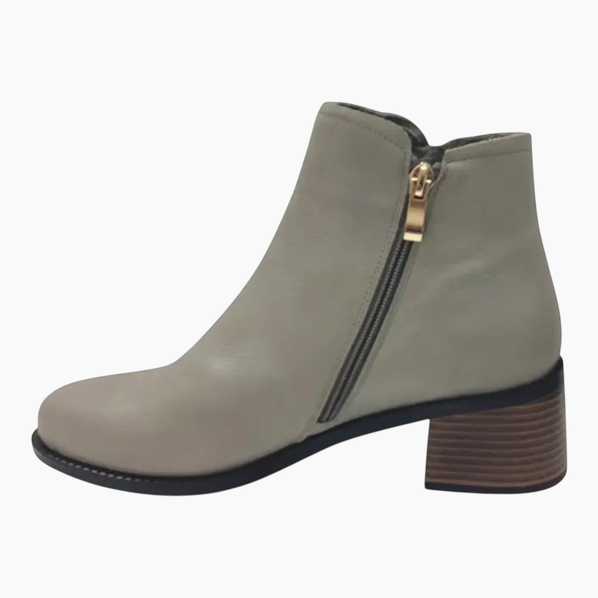 The Shoe Shop Belle Scarpe Rayna grey leather ankle boot with side zipper and stacked block heel